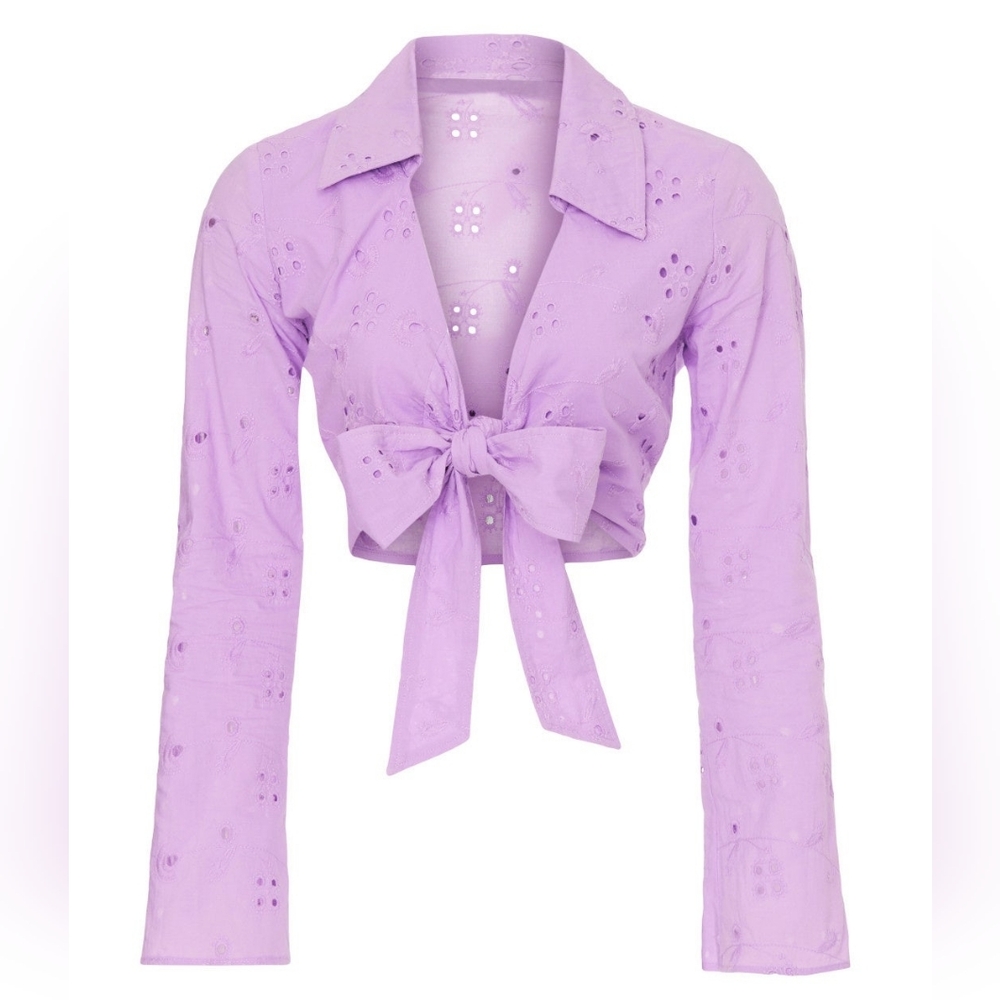 ASHLEY PARK  Purple Eyelet Top Long sleeves Tie closure Size 4